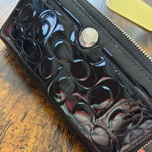 Coach Black Patent Leather Embossed Wallet